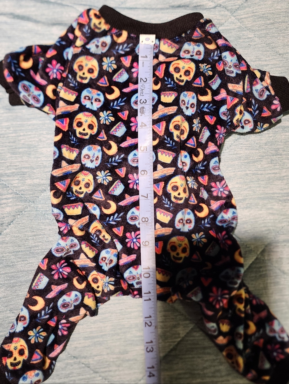 Med Dog Pajama Pull On Onesie in Black with Colorful Sugar Skull Print